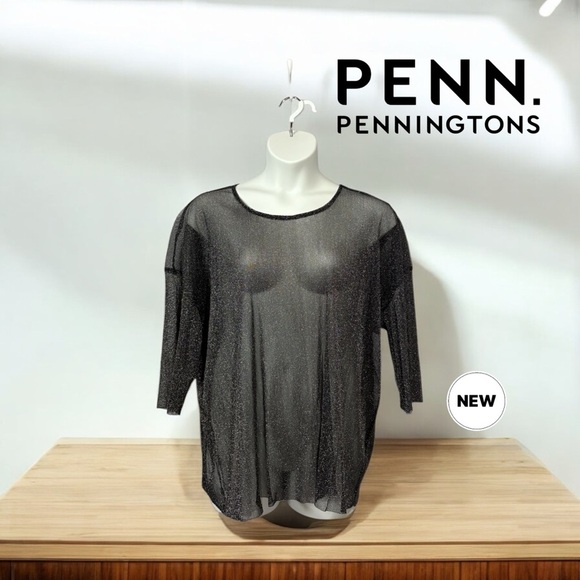 NWOT, Penningtons, Plus Size Glamour Sparkly Top, 3X, Black, Silver - Picture 1 of 8
